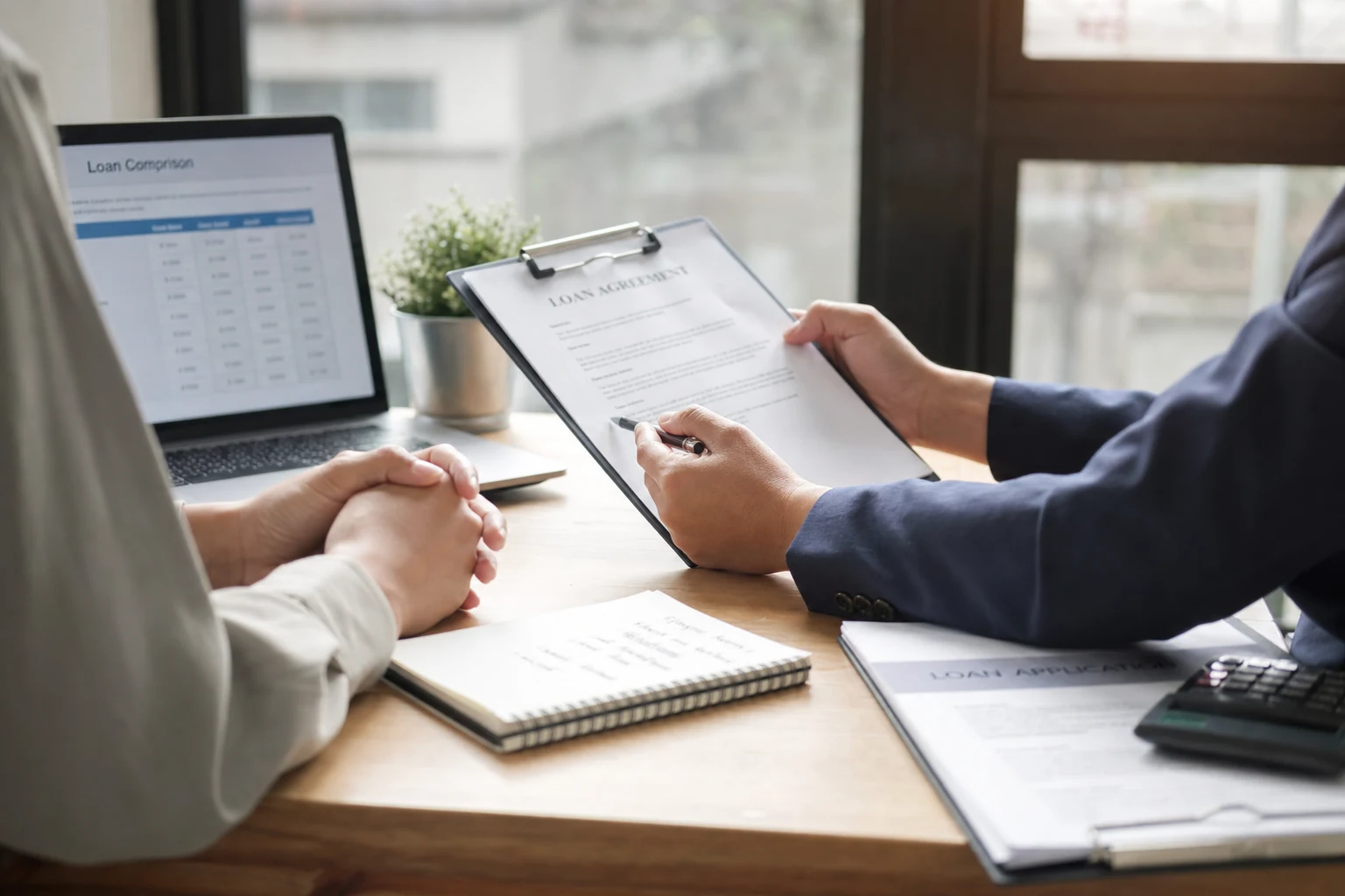 Real estate investor reviewing lender terms